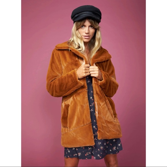 MINKPINK Pumpkin Spice Brown Fur Coat XS - Picture 3 of 7